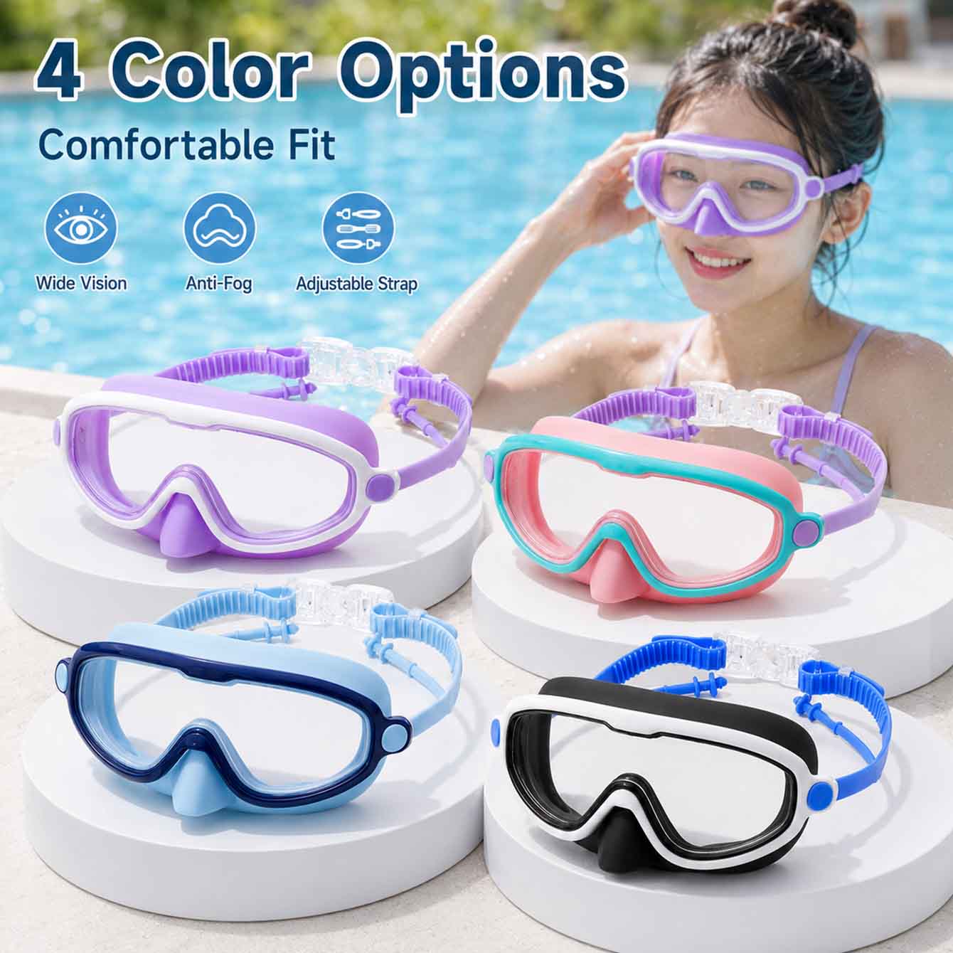 Swimming Goggles Anti Fog - Hochauflösende Anti-Beschlag-Schwimmbrille für Kinder, große Silikon-Schwimmbrille