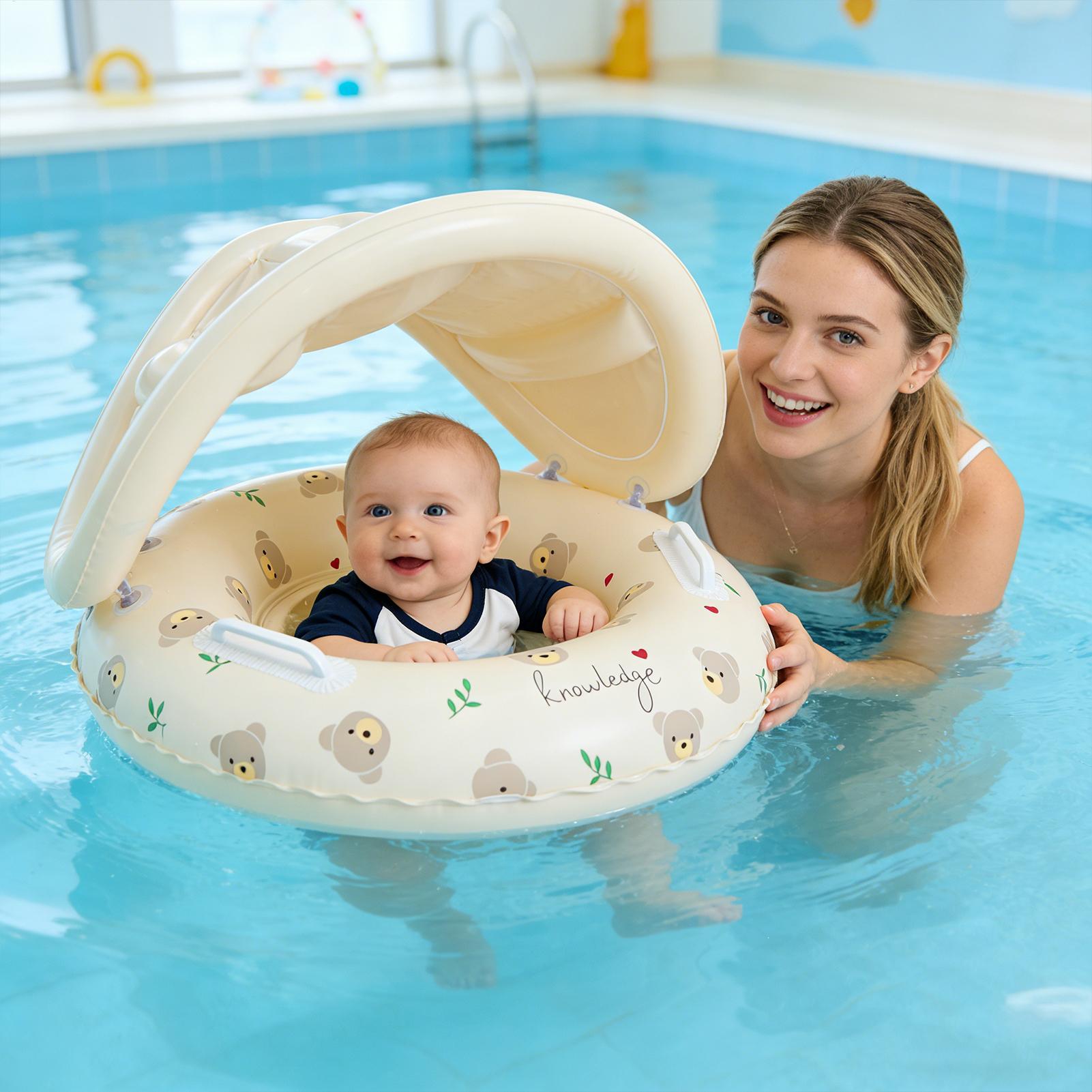 Pull Buoy Swimming - Aufblasbarer Baby-Schwimmring mit abnehmbarem Sonnenschutz für
